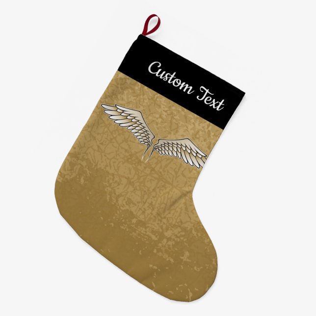 Meia De Natal Grande Beige Wings Natal Stocks (Frente (Pendurada))