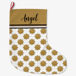 Meia De Natal Grande Belo Faux Glitter Snowflake Nome Personalizado