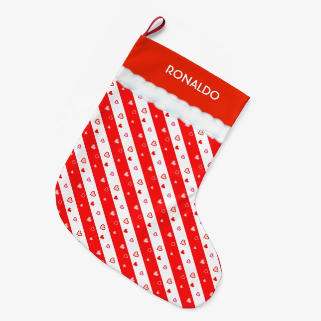 Meia De Natal Grande Belos Corações (Frente (Pendurada))