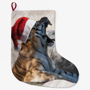 Meia De Natal Grande Bengal Tiger Santa Claus