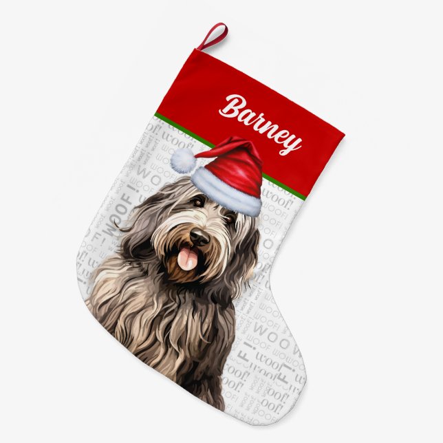 Meia De Natal Grande Bergamasco de Natal com o Nome do Cão (Frente (Pendurada))