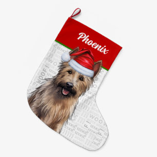 Meia De Natal Grande Berger Picard de Natal com o nome do cão
