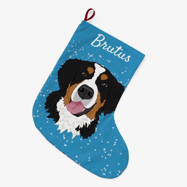 Meia De Natal Grande Bernese Mountain Dog Natal (Frente (Pendurada))