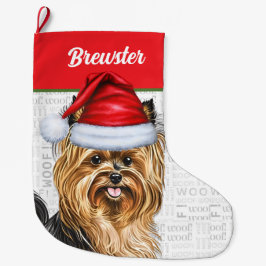Meia De Natal Grande Biewer Terrier Dog com nome de cão