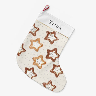 Meia De Natal Grande Biscoitos Natal Estrela Branco Creme Marrom
