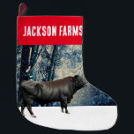 Meia De Natal Grande Black Angus Bull Winter<br><div class="desc">Um touro Angus está em uma paisagem cênica de neve.</div>