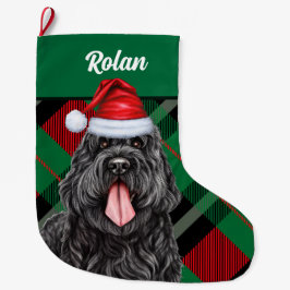 Meia De Natal Grande Black Russian Terrier Holiday Xadrez Dog