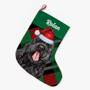 Meia De Natal Grande Black Russian Terrier Holiday Xadrez Dog