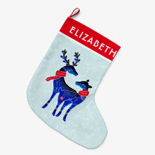 Meia De Natal Grande Blue Nordic Christmas Reindepaer
