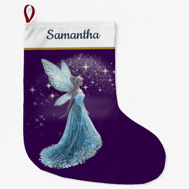 Meia De Natal Grande Blue & Silver Fairy Christmas Stocking – Winter St (Frente)