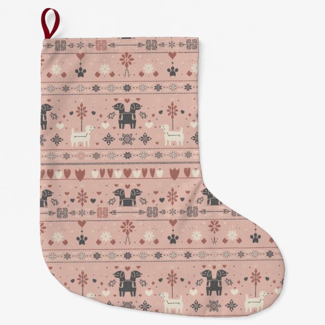 Meia De Natal Grande Blush Pink Scandinavian Dog Print – Nordic Minimal (Frente)