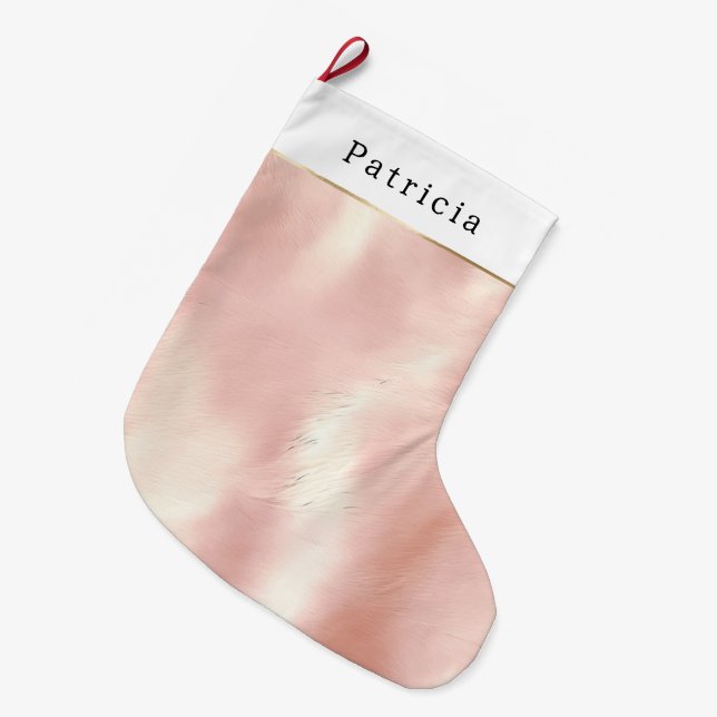 Meia De Natal Grande Blush Pink Southwest Cowhide Christmas (Frente (Pendurada))