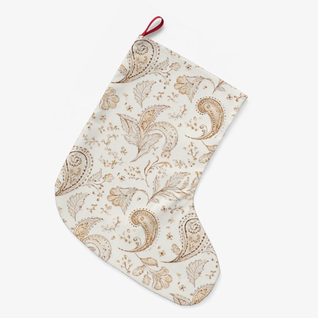 Meia De Natal Grande Boêmio Boho Creme Natal Branco (Frente (Pendurada))