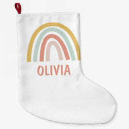 Meia De Natal Grande Boho Rainbow Kids Personalizados