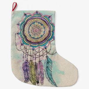 Meia De Natal Grande Boho Watercolor Mandala Dreamcatcher