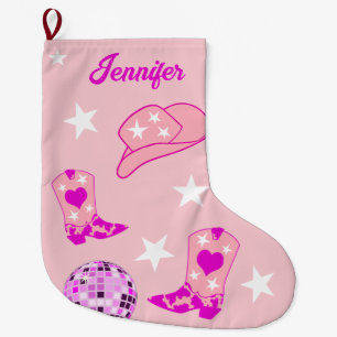 Meia De Natal Grande Bola de Disco Rosa Moderna - Bola de Vaca Hat Boot