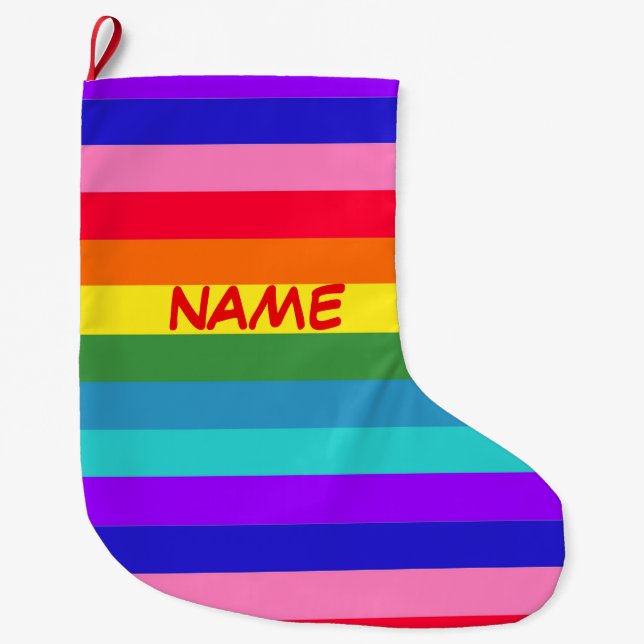 Meia De Natal Grande Bold Rainbow Stripes Natal Stocks (Frente)