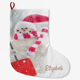 Meia De Natal Grande Boneco de Neve Adorável Com Chapéu de Papai Noel -