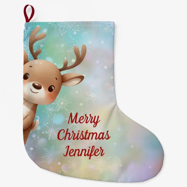 Meia De Natal Grande Bonita Reindeer (Frente)