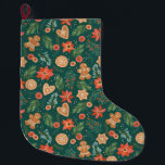 Meia De Natal Grande Bonito padrão de Natal<br><div class="desc">Santo e gingerbreads</div>