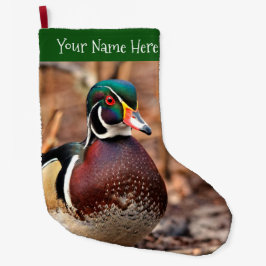 Meia De Natal Grande Bonito Pato de Madeira Masculina na Floresta