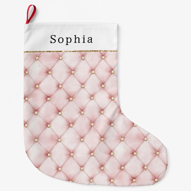 Meia De Natal Grande Bonito Pink Blush Dourado Tufts Natal (Frente)