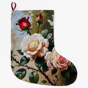 Meia De Natal Grande Bonito pintura de branco rosa e rosa vermelha