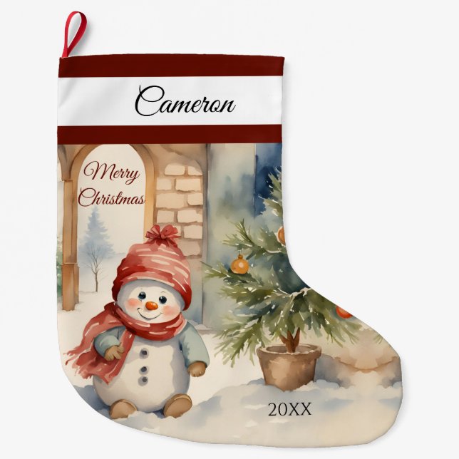 Meia De Natal Grande Bonito Snowman Personalizado (Frente)