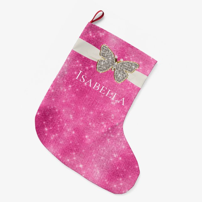 Meia De Natal Grande Borboleta borboleta borboleta borrifada rosa (Frente (Pendurada))