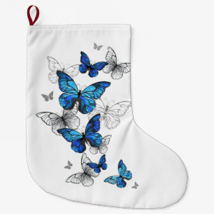 Meia De Natal Grande Borboletas Azuis Morpho