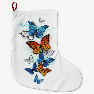 Meia De Natal Grande Borboletas voadoras Morpho e Monarca