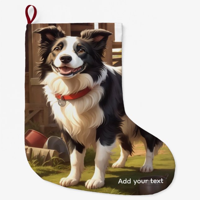 Meia De Natal Grande Border Collie Dog (Frente)