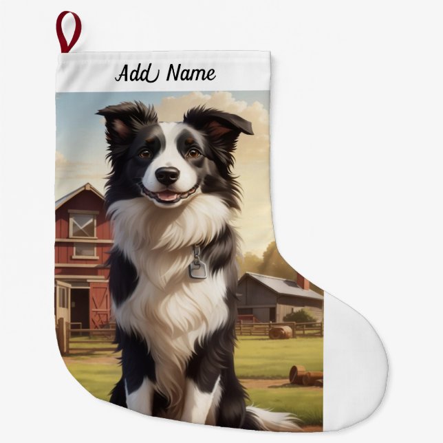 Meia De Natal Grande Border Collie Dog (Frente)