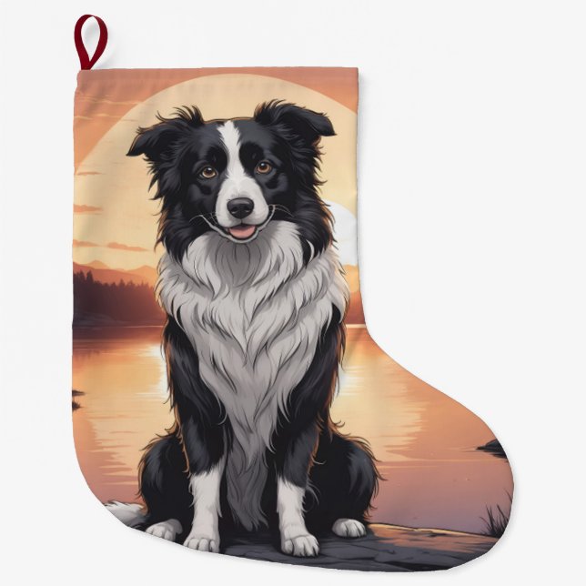Meia De Natal Grande Border Collie Dog (Frente)