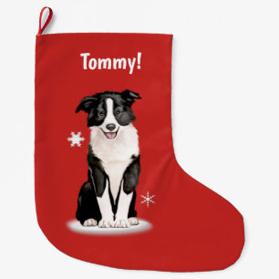 Meia De Natal Grande Border collie no nome do Natal customizável