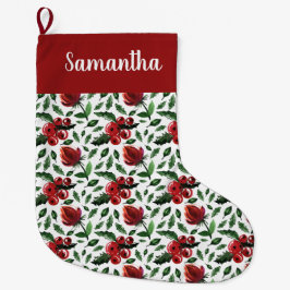 Meia De Natal Grande Botânica Holly Berries, Folhagem de inverno