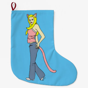 Meia De Natal Grande botão catgirl