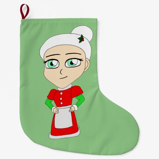 Meia De Natal Grande botão chibi mrs claus (Frente)