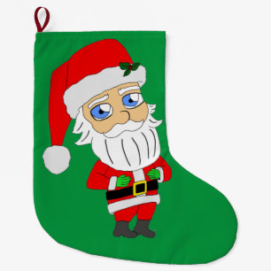 Meia De Natal Grande botão chibi santa claus