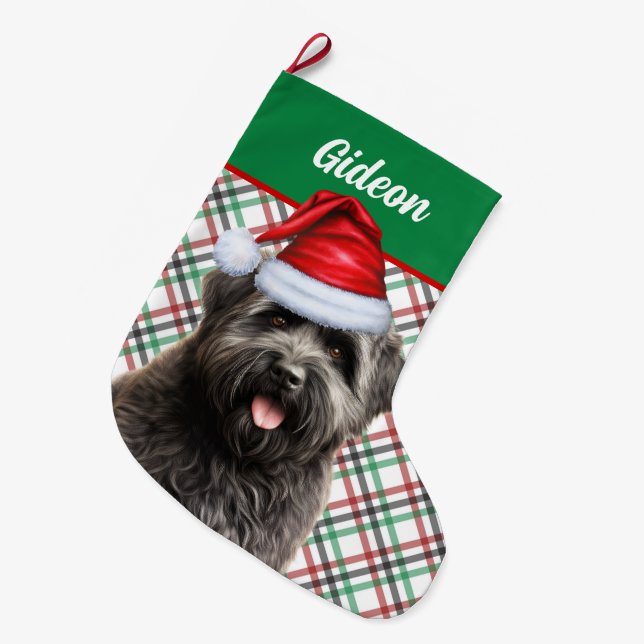 Meia De Natal Grande Bouvier des Flandres Dog Xadrez Personalizada (Frente (Pendurada))