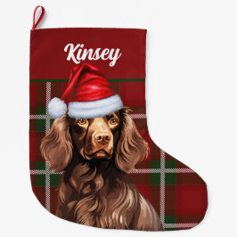 Meia De Natal Grande Boykin Spaniel Dog Red Xadrez Personalizada