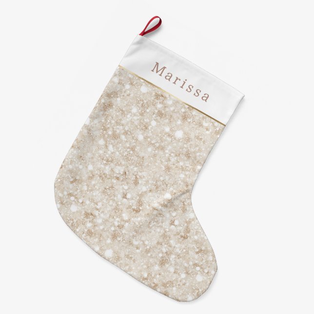 Meia De Natal Grande Branco Creme Brilho Faísca Natal   (Frente (Pendurada))