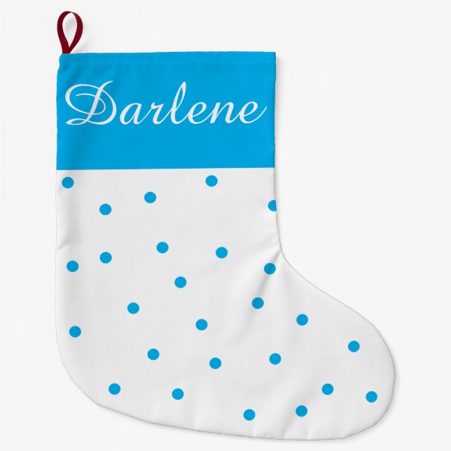 Meia De Natal Grande Branco e Bolinhas Turquesa: (Frente)
