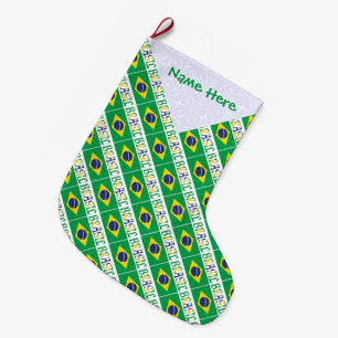 Meia De Natal Grande Brasil Bandeira Brasil Nome Personalizado Tiled