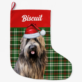 Meia De Natal Grande Briard Shepherd Dog Xadrez Verde Personalizada