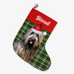 Meia De Natal Grande Briard Shepherd Dog Xadrez Verde Personalizada