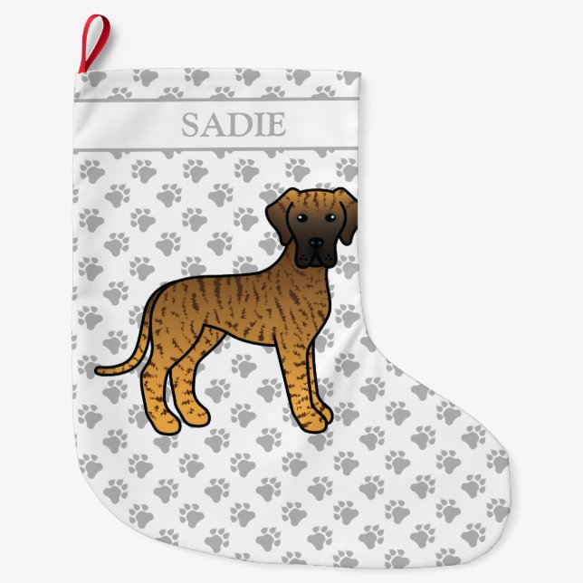 Meia De Natal Grande Brindle Great Dane Cute Cartoon Dog & Name (Frente)