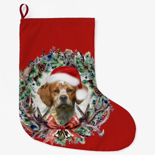 Meia De Natal Grande Brittany Spaniels , Natal (Frente)