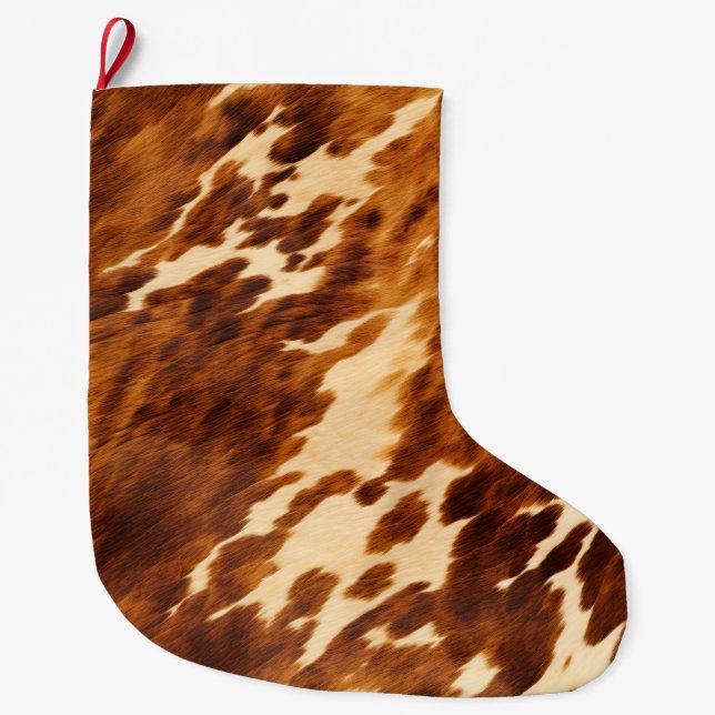 Meia De Natal Grande Brown Cowhide (Frente)