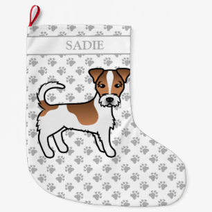 Meia De Natal Grande Brown Rough Casaco Jack Russell Terrier Dog & Name